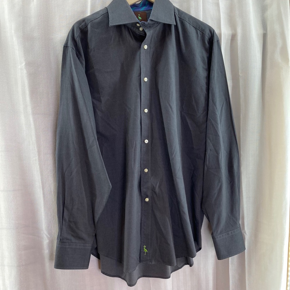 Tailorbyrd Men's Gray Striped Button Down Long Sleeve Dress Shirt Larfe‎